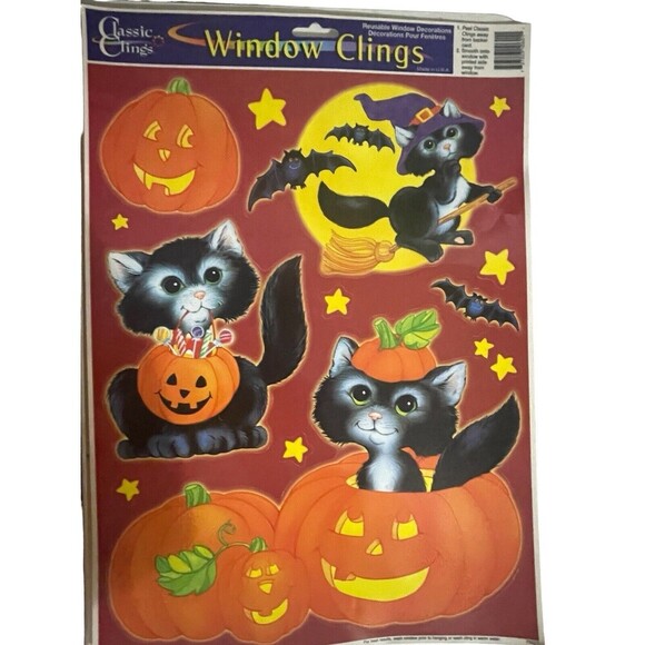 Vintage 2 Classic Clings Window Clings Halloween Pumpkin Black Cats RARE - Picture 6 of 8